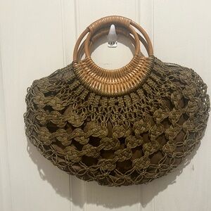 Aldo Handbag Macrame Olive Drab‎ Green Round Handle Natural Fiber